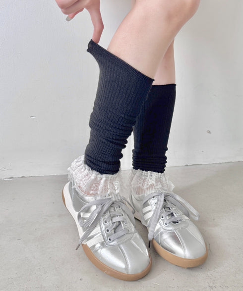 レース付きリブレッグウォーマー | SL6256024 | ブラック