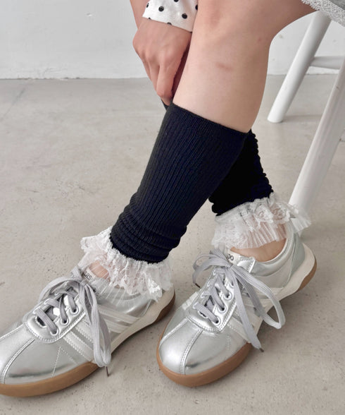 レース付きリブレッグウォーマー | SL6256024 | ブラック