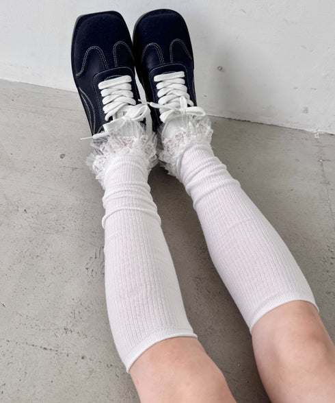 レース付きリブレッグウォーマー | SL6256024 | ホワイト