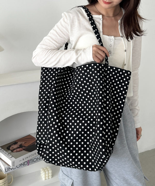 【A4サイズ対応】ドット柄BIGトートバッグ | CL1256009 | ブラック