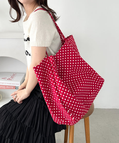 【A4サイズ対応】ドット柄BIGトートバッグ | CL1256009 | レッド