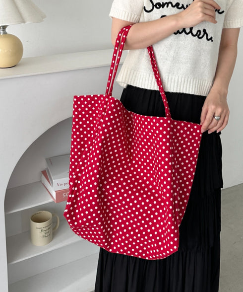 【A4サイズ対応】ドット柄BIGトートバッグ | CL1256009 | レッド