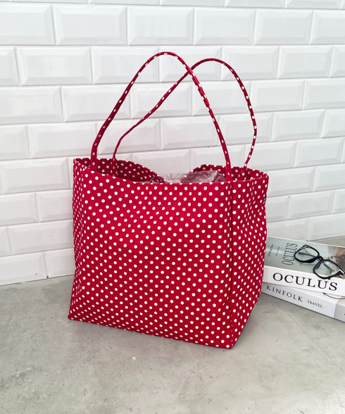 【A4サイズ対応】ドット柄BIGトートバッグ | CL1256009 | レッド