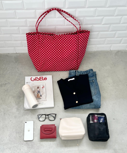 【A4サイズ対応】ドット柄BIGトートバッグ | CL1256009 | レッド