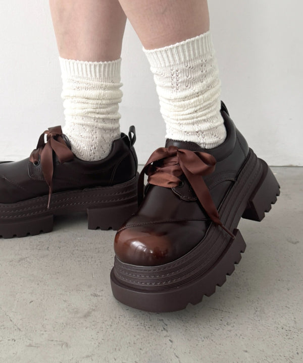 【靴紐2種SET】レースアップ厚底レザーシューズ | LO3256009 | ブラウン