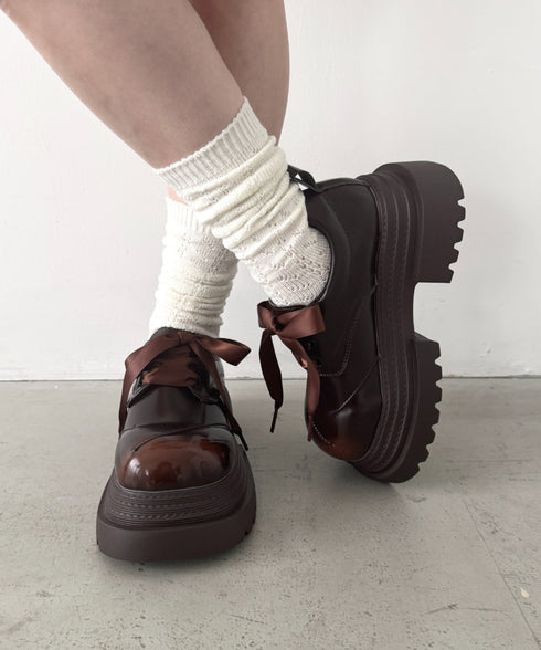 【靴紐2種SET】レースアップ厚底レザーシューズ | LO3256009 | ブラウン