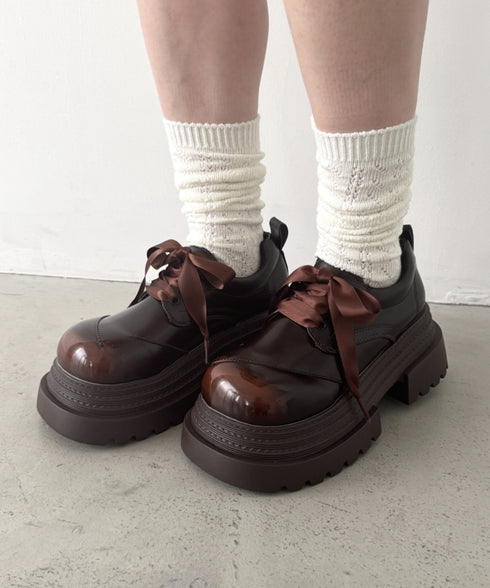 【靴紐2種SET】レースアップ厚底レザーシューズ | LO3256009 | ブラウン