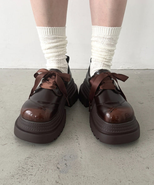 【靴紐2種SET】レースアップ厚底レザーシューズ | LO3256009 | ブラウン