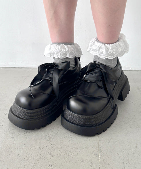 【靴紐2種SET】レースアップ厚底レザーシューズ | LO3256009 | ブラック