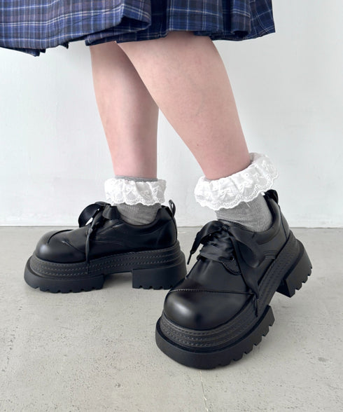 【靴紐2種SET】レースアップ厚底レザーシューズ | LO3256009 | ブラック