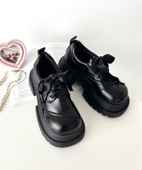 【靴紐2種SET】レースアップ厚底レザーシューズ | LO3256009 | ブラック