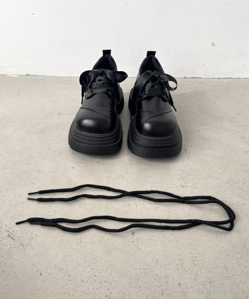【靴紐2種SET】レースアップ厚底レザーシューズ | LO3256009 | ブラック