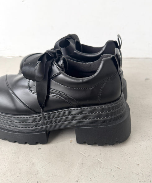 【靴紐2種SET】レースアップ厚底レザーシューズ | LO3256009 | ブラック