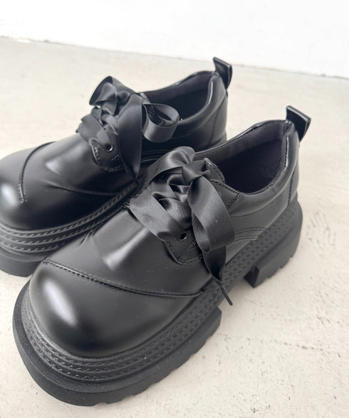 【靴紐2種SET】レースアップ厚底レザーシューズ | LO3256009 | ブラック