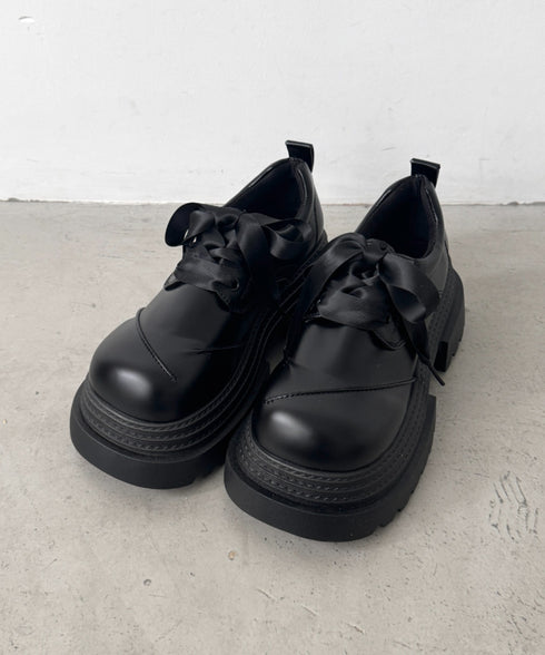 【靴紐2種SET】レースアップ厚底レザーシューズ | LO3256009 | ブラック