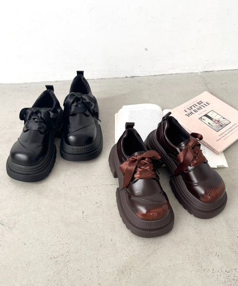 【靴紐2種SET】レースアップ厚底レザーシューズ | LO3256009 | ブラック