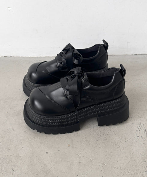 【靴紐2種SET】レースアップ厚底レザーシューズ | LO3256009 | ブラック