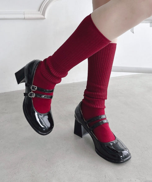 【6色展開】カラーリブハイソックス | LO6256010 | レッド