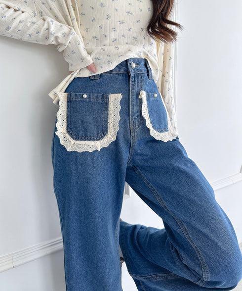 コットンレースポケットデニムパンツ | LO2256013 | ブルー