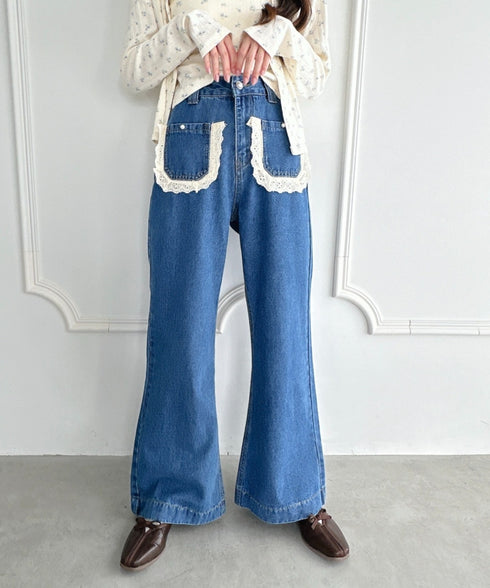 コットンレースポケットデニムパンツ | LO2256013 | ブルー