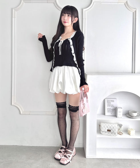 【2点SET】透かし編みリボンキャミ+レーストリムカーディガン | LO2256014 | ブラック