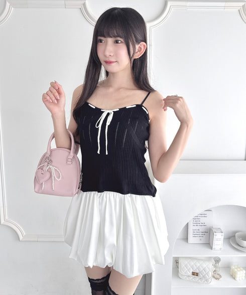 【2点SET】透かし編みリボンキャミ+レーストリムカーディガン | LO2256014 | ブラック