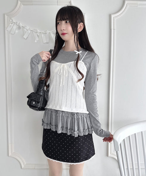 【2点SET】透かし編みリボンキャミ+レーストリムカーディガン | LO2256014 | ホワイト