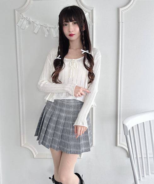 【2点SET】透かし編みリボンキャミ+レーストリムカーディガン | LO2256014 | ホワイト