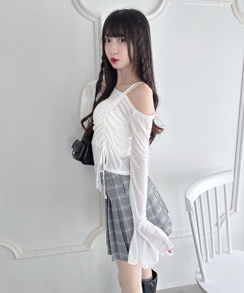 ワンオフショルダーギャザーリボンシアートップス | LO2256015 | ホワイト