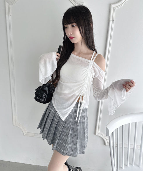 ワンオフショルダーギャザーリボンシアートップス | LO2256015 | ホワイト