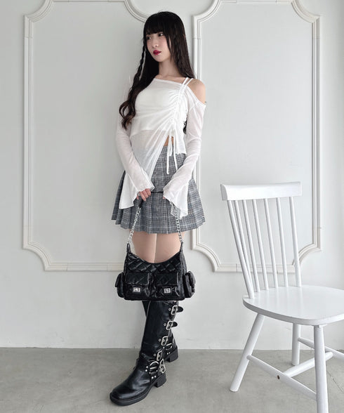 ワンオフショルダーギャザーリボンシアートップス | LO2256015 | ホワイト