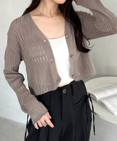 透かしランダムリブカーディガン | CL2253004 | ブラウン