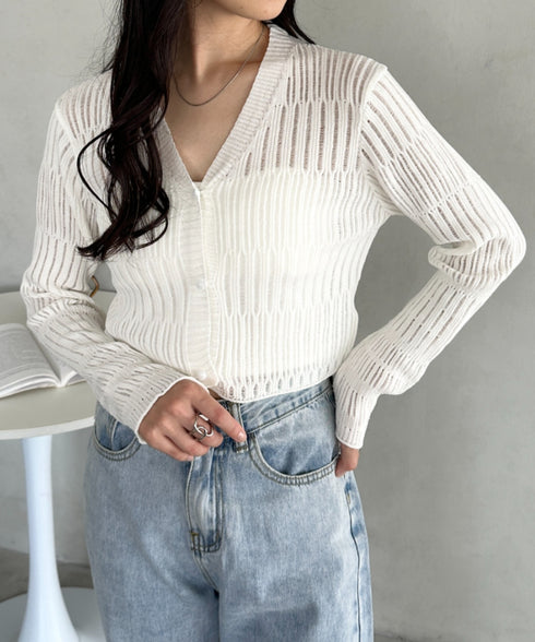 透かしランダムリブカーディガン | CL2253004 | ホワイト