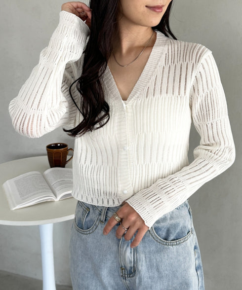 透かしランダムリブカーディガン | CL2253004 | ホワイト