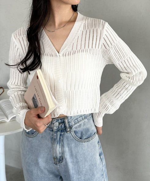 透かしランダムリブカーディガン | CL2253004 | ホワイト