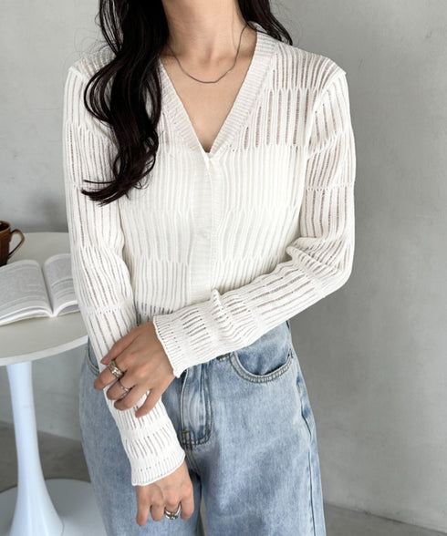 透かしランダムリブカーディガン | CL2253004 | ホワイト