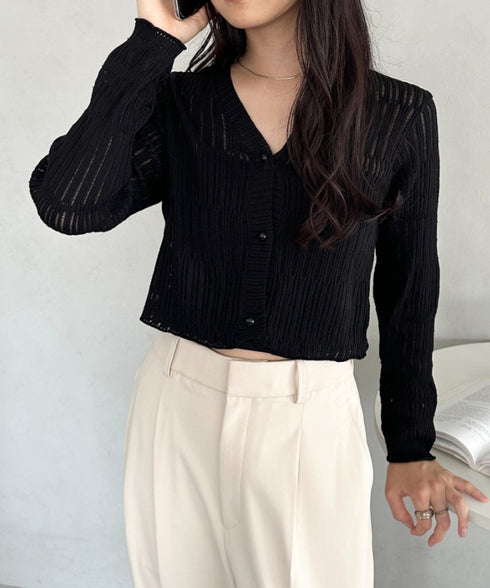 透かしランダムリブカーディガン | CL2253004 | ブラック