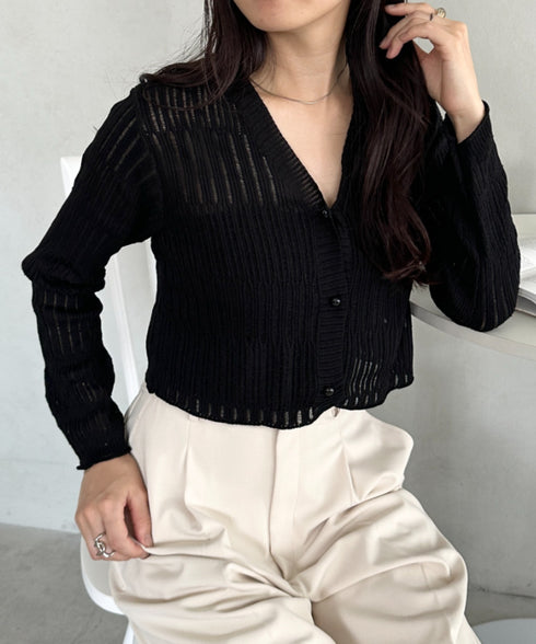 透かしランダムリブカーディガン | CL2253004 | ブラック