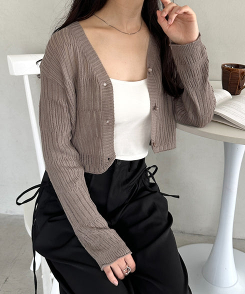 透かしランダムリブカーディガン | CL2253004 | ブラウン