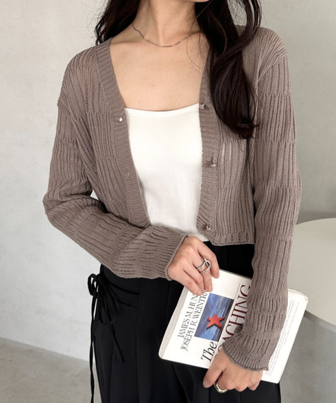 透かしランダムリブカーディガン | CL2253004 | ブラウン