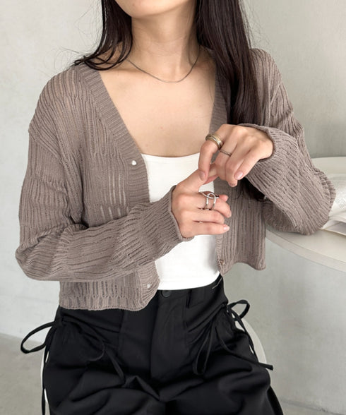 透かしランダムリブカーディガン | CL2253004 | ブラウン
