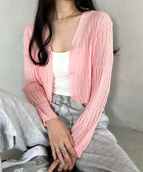 透かしランダムリブカーディガン | CL2253004 | ピンク