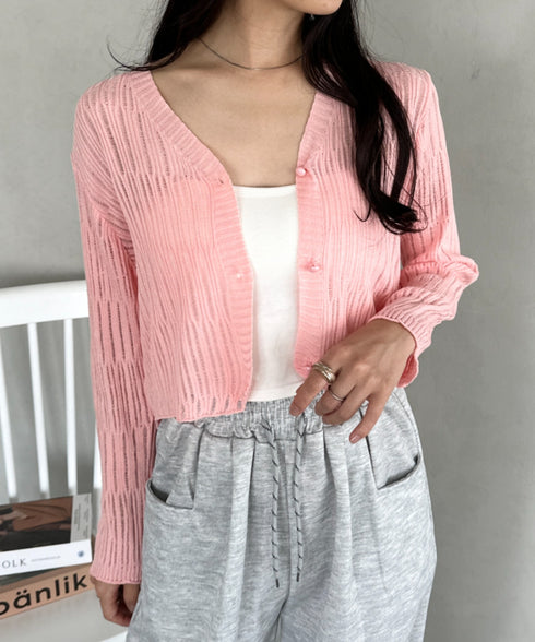 透かしランダムリブカーディガン | CL2253004 | ピンク