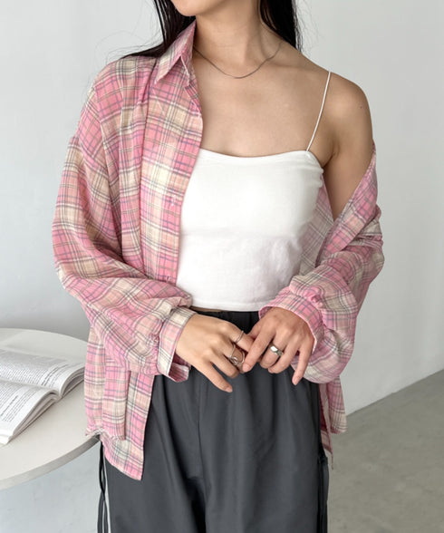 シアーチェックシャツ | CL2253006 | ピンク系その他