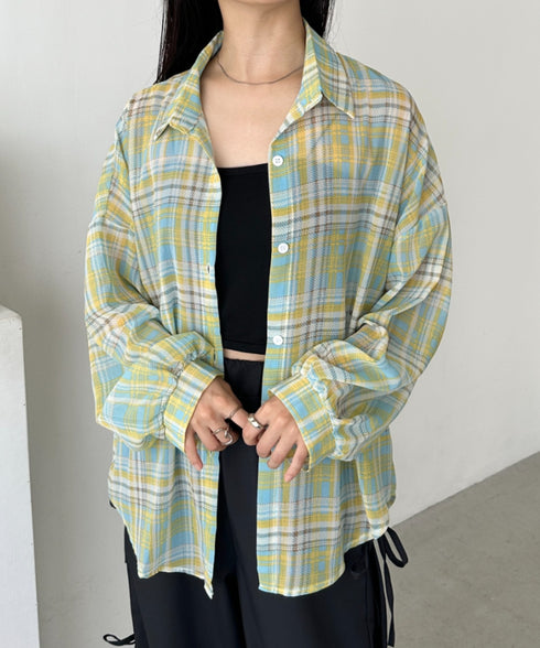 シアーチェックシャツ | CL2253006 | イエロー