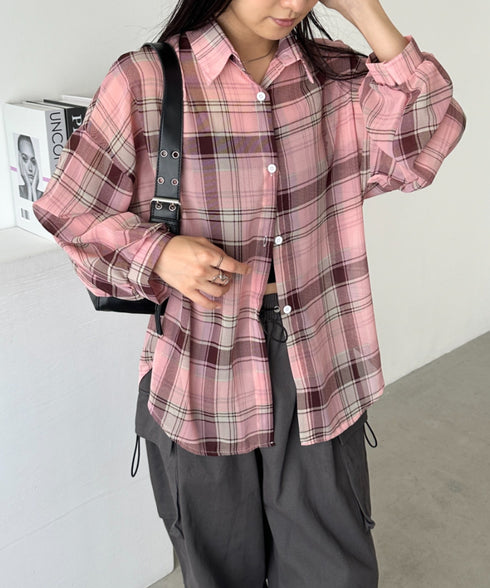 シアーチェックシャツ | CL2253006 | ピンク