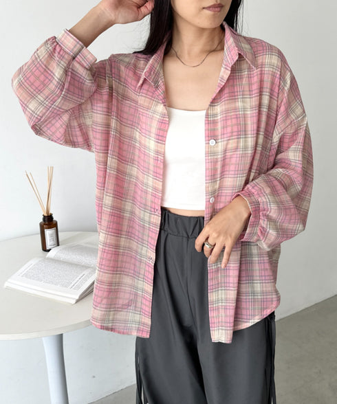 シアーチェックシャツ | CL2253006 | ピンク系その他