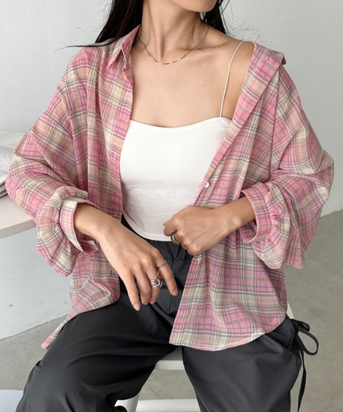 シアーチェックシャツ | CL2253006 | ピンク系その他