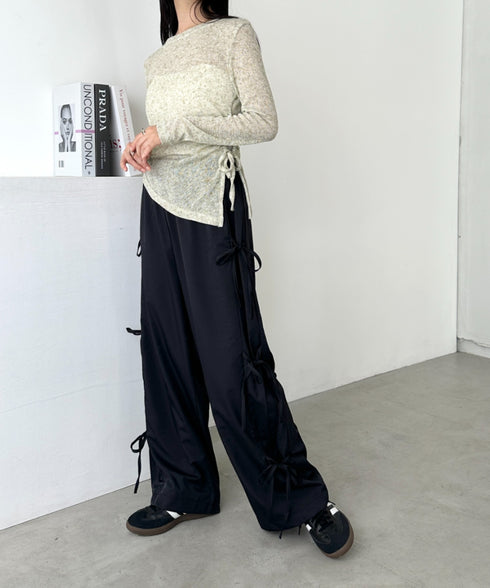 サイドリボンナイロンカーゴパンツ | CL2253007 | ブラック