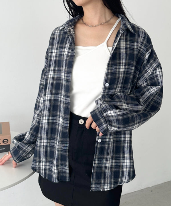 ルーズシルエットチェックネルシャツ | CL2253009 | ネイビー